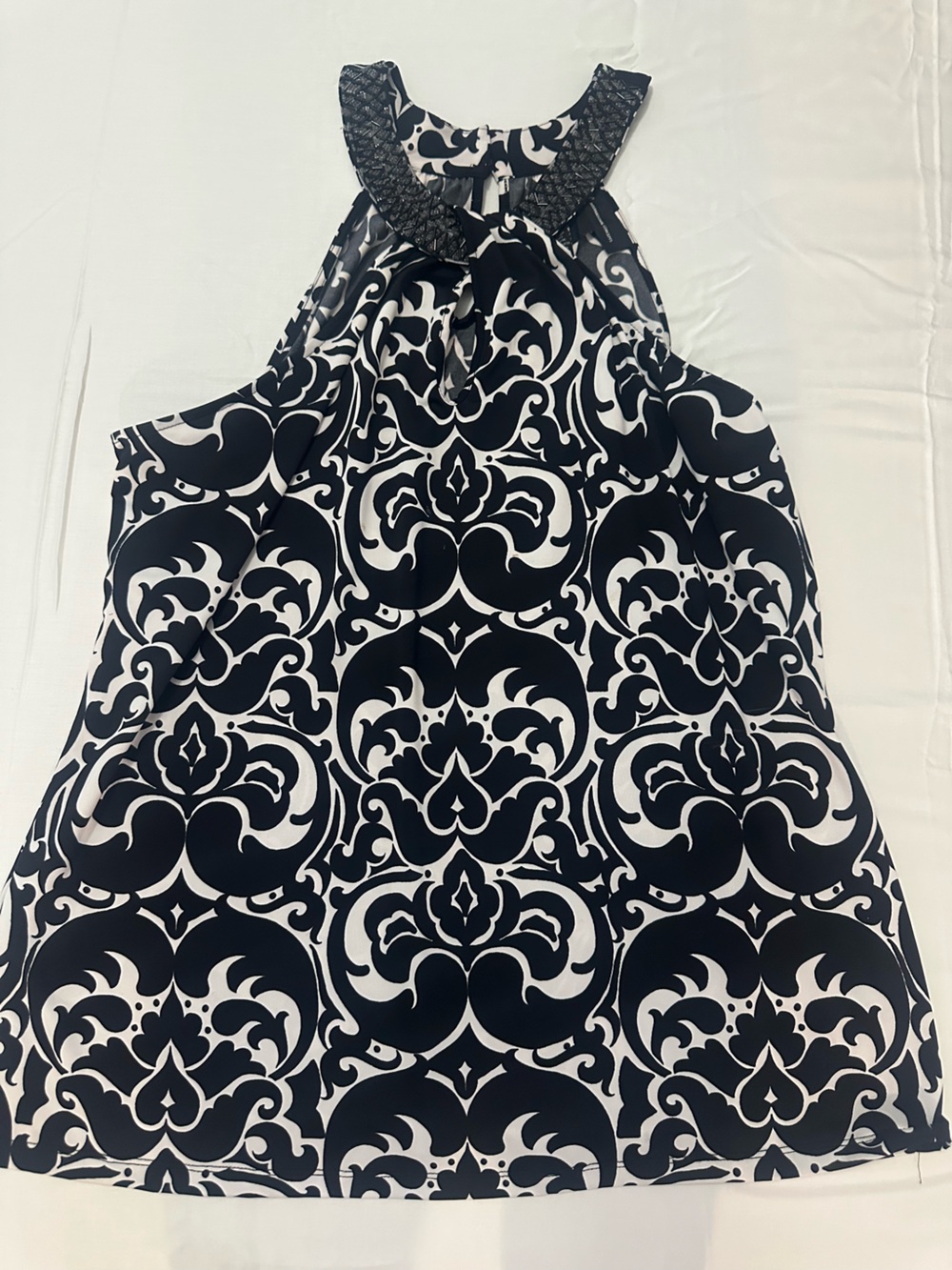 INC International Concepts Black and White Halter-Style Patterned Top